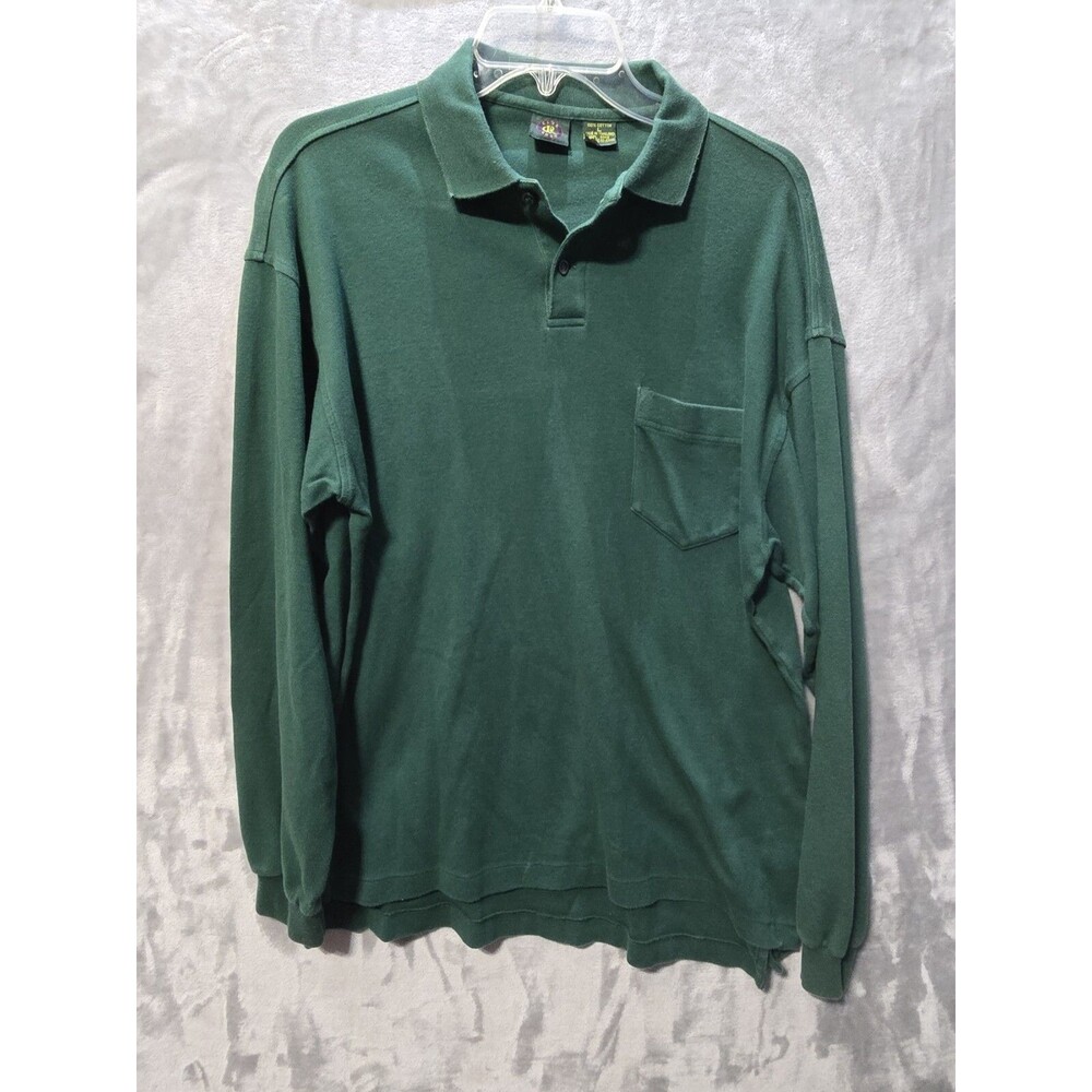 Vintage Club Room Men L 100% Cotton Golf Polo Shirt Long Ivory Pullover Collared